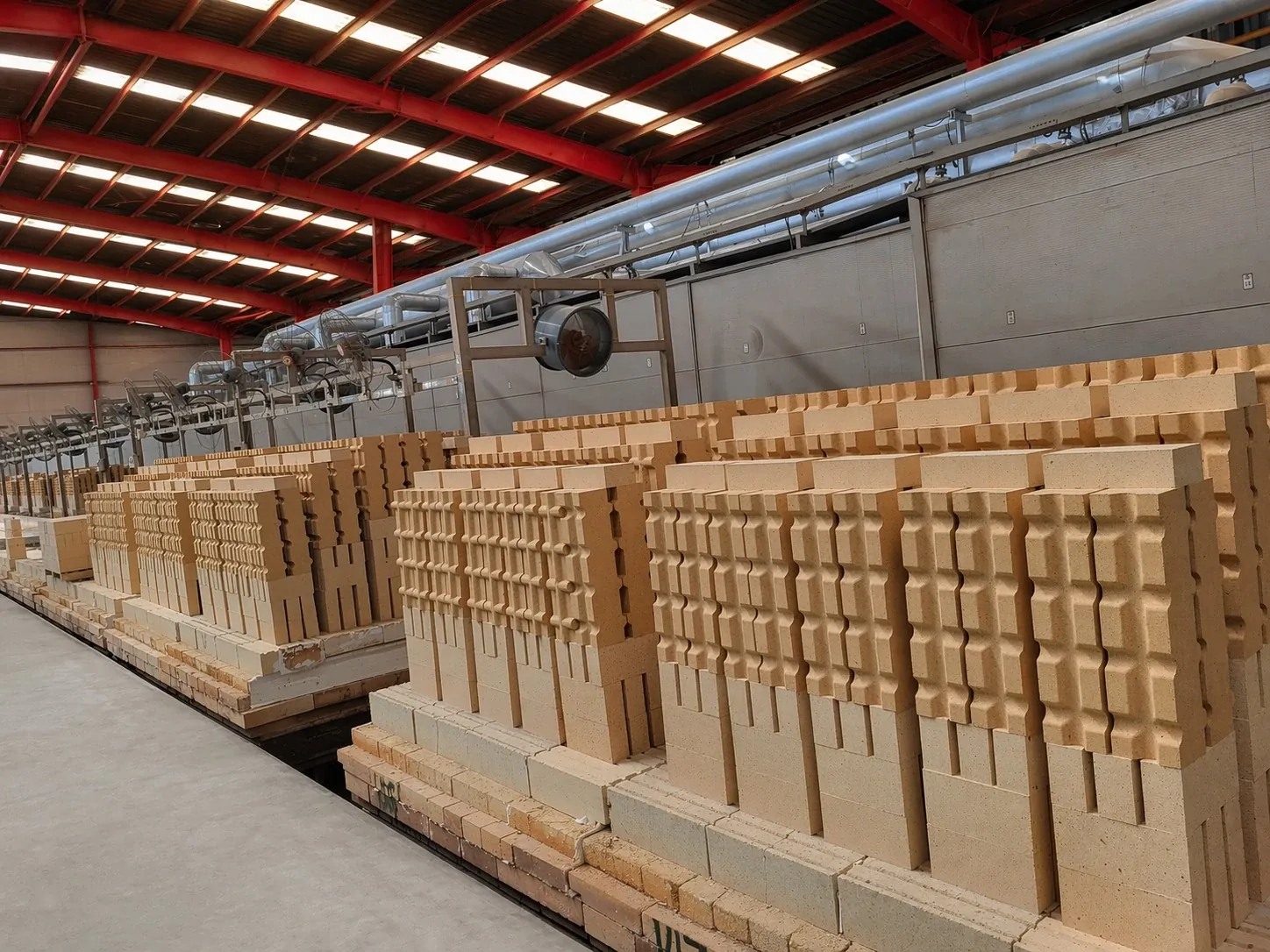 Brick and shapes set on kiln cars